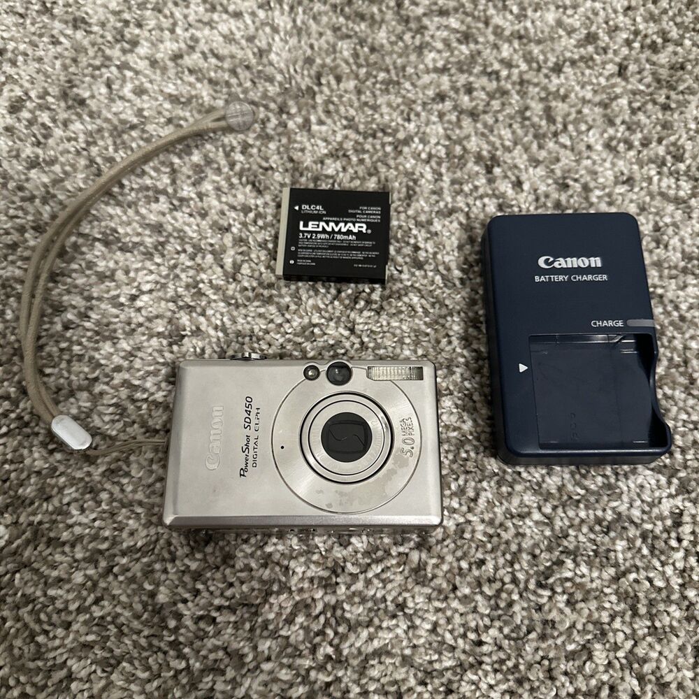 Canon PowerShot SD450 Digital ELPH 5MP Silver Camera w/Charger & Battery Tested